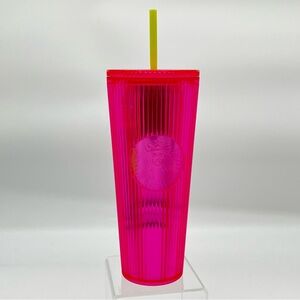 Starbucks summer 2023 release Neon Pink Ribbed Tumbler with Straw 24 oz- Venti